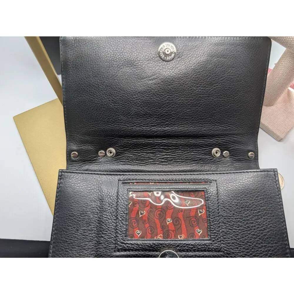 Brighton Black Croc Embossed Leather Organizer Wallet Clutch with Handle